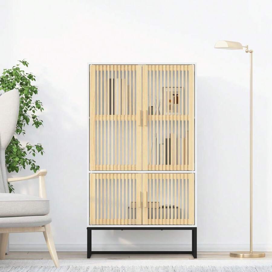 vidaXL Buffet haut blanc 70x35x125 cm bois d'ingénierie - Blanc - Voir 1