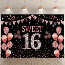Phông nền trang trí tiệc sinh nhật lần thứ 16, phông nền chụp ảnh màu vàng hồng sang trọng với số 16 lấp lánh, bóng bay màu hồng và giấy kim tuyến, hoàn hảo cho trang trí tiệc sinh nhật lần thứ 16, trang trí bàn bánh, phông nền chụp ảnh, lý tưởng cho trang trí tiệc tại nhà, gói quà, nhiều kích cỡ, sử dụng đa năng. - Nhiều màu - Xem 2