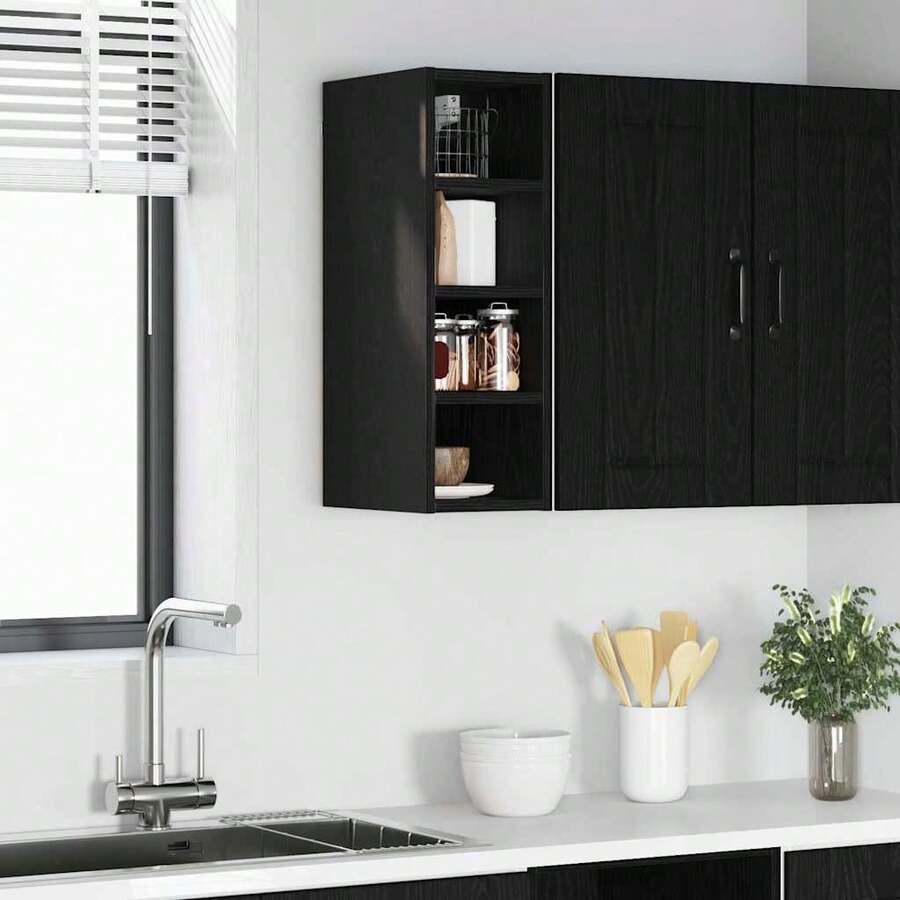 vidaXL Wandschrank mit Ablage, Schwarzeiche, 20 x 29,5 x 60 cm - Schwarz - Übersicht 1
