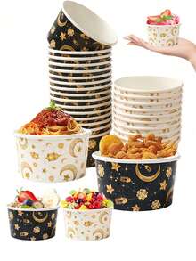 10个黑色和金色纸质月亮星星杯，一次性纸碗，月亮星星灯笼图案纸质食品托盘，适用于厨房用品、家庭聚会、野餐、餐厅、中东节日派对、新月主题派对装饰 - 彩色 - 查看 2