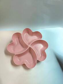 1 đĩa khai vị, đĩa chia ngăn không vỡ đựng khoai tây chiên và nước chấm, khay hình trái tim 4 ngăn dùng để đựng các loại hạt, kẹo, trái cây khô, salad, đồ ăn nhẹ, đồ dùng nhà bếp, quà Giáng sinh - Hồng - Xem 6