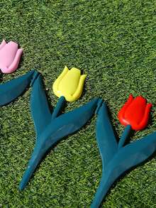 1pc Artificial Tulip Flower Garden Decor Plastic Fence For Lawn, Yard, Outdoor Landscape Decoration - Red - View 4