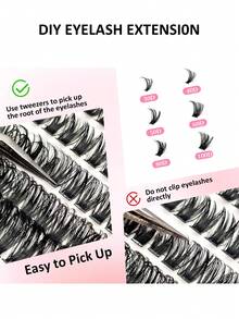 Asiteo 590片装D型卷翘仿貂毛假睫毛 - 30D+40D+50D+60D+80D+100D DIY睫毛嫁接 - 高级D型卷翘自然蓬松单根睫毛 - 可重复使用，轻盈易贴 - D - 查看 2