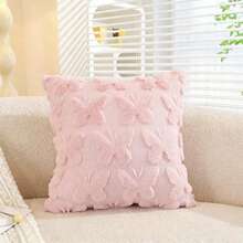 1件绗缝刺绣蝴蝶图案毛绒抱枕套，方形，适合家居装饰，客厅，卧室，沙发，四季皆宜 - 粉色 - 查看 8