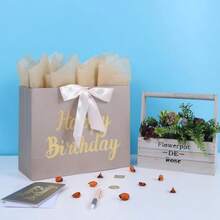 Gift Bags Large With Ribbon13'' Large Birthday Gift Bag Set With Ribbon Handles Greeting Card Tissue Papers And Stickers For Women S Men S Gold Foil Happy Birthday Design 1 Pcs - Gold - View 5