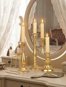 1 pieza/3 piezas Candelabro de metal y hierro simple y creativo, lujoso y romántico para cena a la luz de las velas en bodas, fiestas, dormitorios, mesas, restaurantes, salas de estar, graduaciones, cumpleaños, cocinas, San Valentín y Año Nuevo. Candelabro decorativo, de moda, atmosférico, velas románticas para bodas y mesas, se pueden usar para fiestas de cumpleaños - Dorado - Ver 7