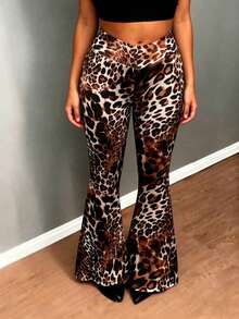 Leopard Print High Waist Flare Pants For Women, High Stretch Slimming Leg Lengthening, Suitable For Fitness, Dance, Outerwear Spring - Multicolor - View 2