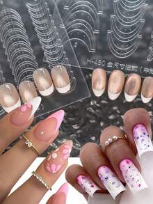 1 buc/6 buc autocolante pentru unghii manichiură franceză, șablon pentru unghii, formă de V, model cu dungi, bandă decorativă transparentă cu linii ondulate, instrument DIY pentru unghii - clar - Vizualizare 4