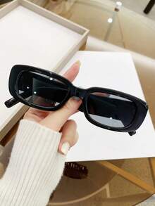 1pc Women Square Small Frame Jelly White Personalized Colorblock Bride Wedding Fashionable Fashion Glasses, Vacation Party - Black - View 2