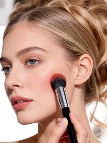 1pc Multifunctional Soft Fiber Powder Brush, Blush Brush, Contour Brush, Setting Brush, Diffuser Brush - Applies Makeup Evenly Without Powder Dispersal - Black - View 7