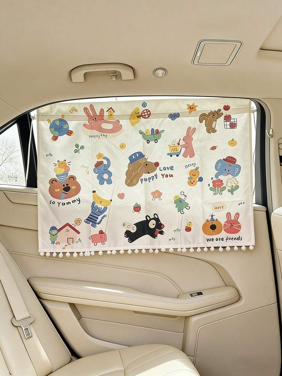 1pc Cartoon Style Sunshade Curtain, Suitable For Heat Insulation, Sun Protection, UV Protection, Applicable For Daily Commute, Self-Driving Travel And Various Car Models