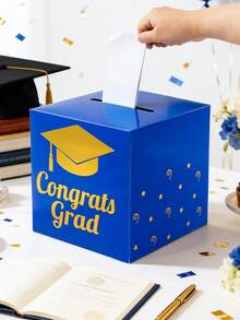 1个毕业纸卡盒，2026届毕业纪念盒/礼品盒/祝贺毕业留言卡盒/投票盒/建议卡盒/毕业投票游戏用品/毕业派对装饰/毕业派对用品/毕业礼物，黑金蓝金红金配色 - 彩色 - 查看 3