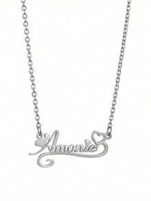 1pc Customized Heart-Shaped Lace Name Necklace - Perfect Gift For Mother's Day, Valentine's Day, Birthday, Anniversary, Graduation, Christmas, For Family, Friends And Classmates. Exquisite Personalized Stainless Steel Heart Pendant Necklace With Custom English Name, Suitable For Halloween And Christmas ,Travel Organizer - Multicolor - View 3