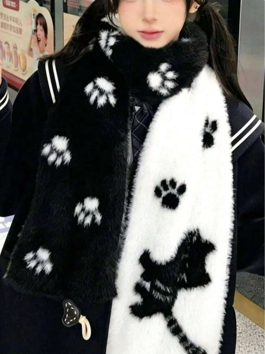 1条吉他与破碎心猫双面黑白蓬松围巾，保暖柔软，是送给女友或闺蜜的完美礼物，也可作女士披肩使用。 - 彩色 - 查看 1