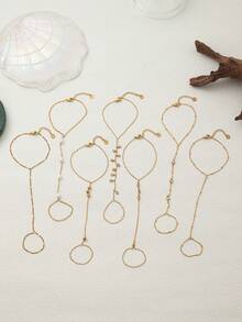 1 Peça Corrente de Dedo de Aço Inoxidável da Moda, Revestimento a Vácuo Dourado 18K, Design Minimalista Elegante de Joias Femininas, Pulseira de Dedo para Senhoras, Acessório Diário para Casa, Festa, Praia e Férias - Dourado - Visão 4