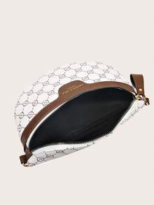 女士复古时尚别致小众单肩斜挎腋下宽肩带印花胸包 - 白色 - 查看 7