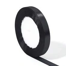 25码缎带，适用于钩编、帽子、编织、婚礼蛋糕、礼品包装、DIY、场景装饰、节日装饰、室内装饰、窗户装饰、走廊装饰、办公室装饰、家居装饰。多款式涤纶缎带，适用于DIY、玫瑰花制作、礼品包装丝带装饰蝴蝶结，适合婚礼和派对——用途广泛，无需电池或电源，不含羽毛。 - 黑色 - 查看 9