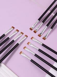 12pcs Eye Makeup Brush Set - Ultra Thin Flat Eyeliner Brush To Concealer Brush, Soft Nylon Bristles, Plastic Handle, Multi-Functional Eyebrow Brush Cosmetic Tools - Black - View 5
