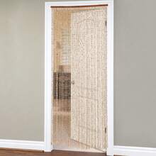 Bamboo Wood Beaded Curtain, 52 Strings Natural/Walnut Door Curtain, Bamboo And Wooden Doorway Curtain, 52-String Natural Bead Partition, Large Door Curtain For Privacy, Room Divider, Wall Decor, Vintage & Bohemian Style,  79x35 Inch Room Divider For Doorway, Window, Boho & Rustic Decor, Noise Reducing, Includes Wooden Track & Rings - 木質色 - 查看 6