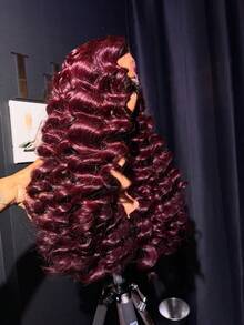 34Inch Loose Deep Wave Lace Front Wigs Human Hair 250% Density 13x4 HD Transparent Loose Deep Wave Lace 99J Burgundy Frontal Wigs With Baby Hair Pre Plucked 12A Brazilian Virgin Human Hair Lace Front Wig For Women Natural Hairline - S99J - Xem 4