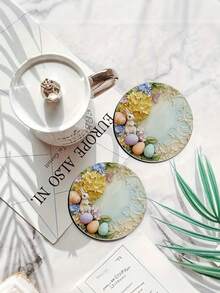 6件套可爱复活节兔子和彩蛋硅胶杯垫 - 耐用家居装饰，适用于厨房/餐厅/客厅 | 完美的复活节派对用品 - 彩色 - 查看 4