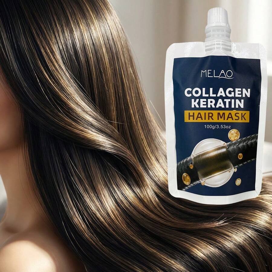 MELAO 胶原蛋白角蛋白发膜，深层修护干枯、受损、毛躁发质，密集滋养，抚平毛躁，增添光泽和柔软度，强韧修护秀发，100克/3.53盎司 - 墨綠色 - 查看 1