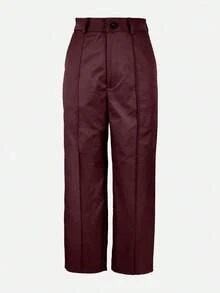 Women's Solid Color Waistless Suit Pants - Zipper Pocket Button Design Elegant Versatile Trousers For Commuting - 酒紅色 - 查看 5