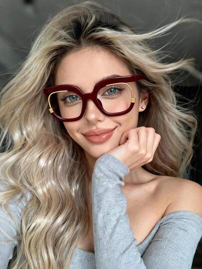 1pc Square Retro Personalized Transparent Glasses, Half Frame Versatile Women's Non-Prescription Glasses, Suitable For Travel, Vacation, Daily Wear, Beach Accessories