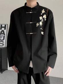 春秋新中国式重工刺繡玉蘭中山服スーツ外套男復古フィアハンサム高級感スーツ潮 - ブラック - チェックする 4