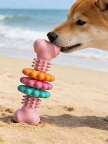 Puppy Chew Toys Indestructible Rubber Bone, Durable For Aggressive Chewers Small Medium Breed, Teething Anxiety Relief Pet Play Toy - Baby Pink - View 4