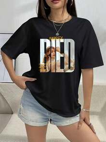 Camiseta de manga corta personalizada para mujer - Personaliza texto/nombre/número/logotipo/patrón/foto/familia/mascota/amigo/fiesta/logotipo del equipo/crea tu propia camiseta única - Negro - Ver 2