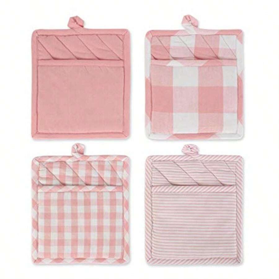 DII Gingham Check Kitchen Collection Pink Potholder Set - Pink - View 1