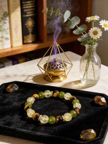 Brățară/brățară cu mărgele, lucrată manual, cu piatră naturală de ochi de tigru - mărgele multifațetate în stil boem, simbolizând bogăția și abundența, bijuterii pentru chakra puterii interioare, cadou spiritual vintage, potrivită pentru Ziua Îndrăgostiților, Ziua Mamei și alte ocazii, brățară cu mărgele, bijuterii spirituale, brățară simbolică, potrivită atât pentru bărbați, cât și pentru femei, cadou, brățară cu binecuvântare