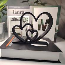 Heart-To-Heart Statue, Simple Black And White Design, Love-Themed Decorative Item, Bookshelf Decorative Sculpture, Desktop Decorative Item, Valentine's Day Gift, Gift-Giving, Home Decoration - 2件(黑色+白色) - 查看 1