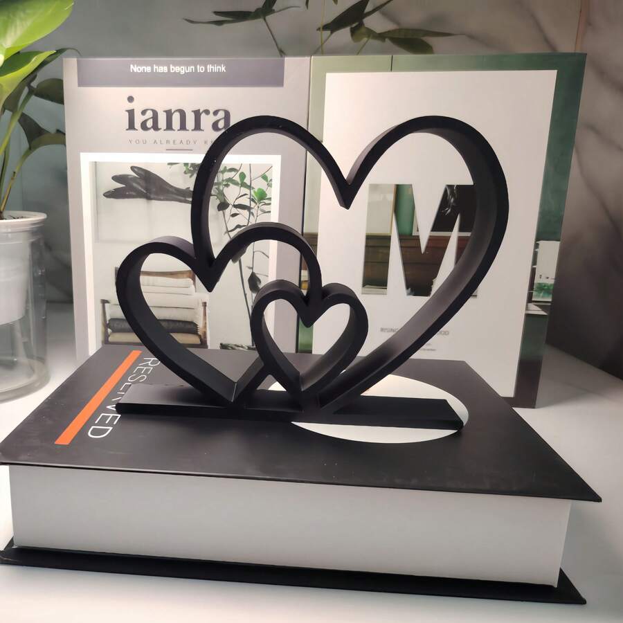 Heart-To-Heart Statue, Simple Black And White Design, Love-Themed Decorative Item, Bookshelf Decorative Sculpture, Desktop Decorative Item, Valentine's Day Gift, Gift-Giving, Home Decoration - 2件(黑色+白色) - 查看 1