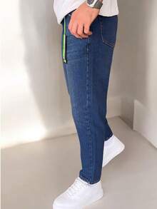 Men's Casual Everyday Commute Versatile Jeans With Pockets - Navy Blue - View 4