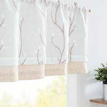 Linen Valance Sheer Double Layer Kitchen Window Curtain Leaf Embroidered Valance Living Room Cafe Farmhouse Filtering Rustic Country Curtain 18 Inch Rod Pocket 1 Panel White Home Decor - Leaf | Pink - View 2
