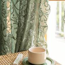 Green Sheer Curtains 108 Inch Long Living Room - Shabby Chic Floral Ruffled Curtains, Elegant Knitted Privacy Rod Pocket, Emerald Green, Spring/Summer, 1 Pair, 59 X 108 Inch - Olive Green - View 7