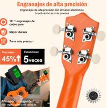 Kit De Ukelele Soprano Acústico Madera Universal 21pulgadas Con Afinador, Gurkitsy Ukulele 4 Cuerda 21in Concierto Acustico Con Afinador Electrónico, Correa, Bolsa 15pcs Accesorio Para Adulto Y Niños - Naranja - Ver 2