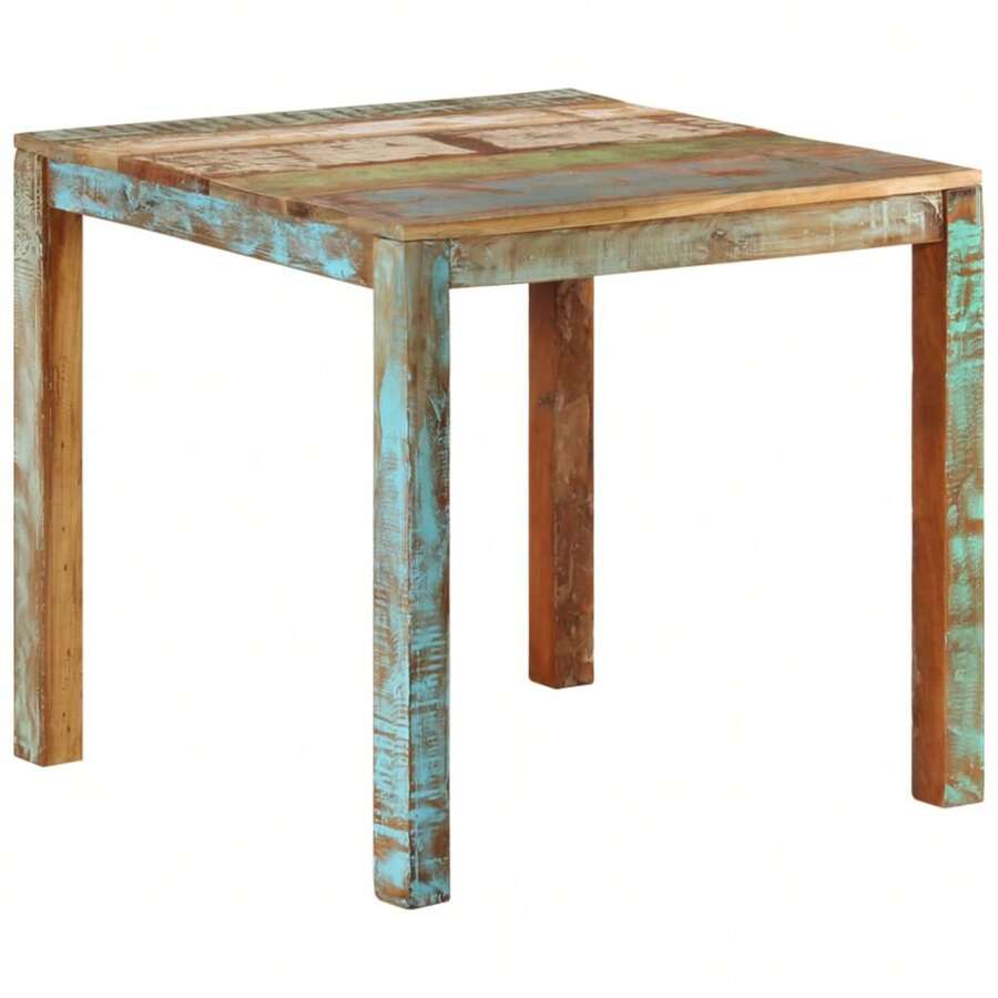 vidaXL Table à manger 82x80x76 cm Bois de récupération massif - Multicolore - Voir 1