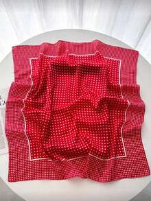 1pc Women's Luxury Elegant Fashion Polka Dot Print 27.6"X27.6" Silk Bandana Scarf, Spring Headband Hair Tie Accessory - Red - View 3