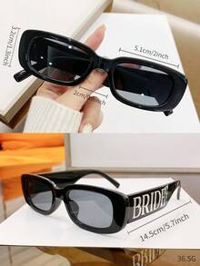 1pc Women Square Small Frame Jelly White Personalized Colorblock Bride Wedding Fashionable Fashion Glasses, Vacation Party - Black - View 3