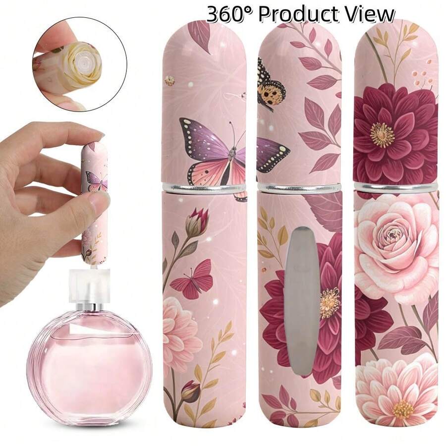 1pc Perfume Sample Bottles With Flowers And Butterfly Pattern On The Bottom, Reusable Delicate Water Mist Spray Bottle, Travel Perfume Spray Bottle, Multiple Patterns To Choose From, Birthday Gifts For Family And Friends, Holiday Gifts, Suitable For Travel Portable 5ml - X-AYPK-03 - Xem 1