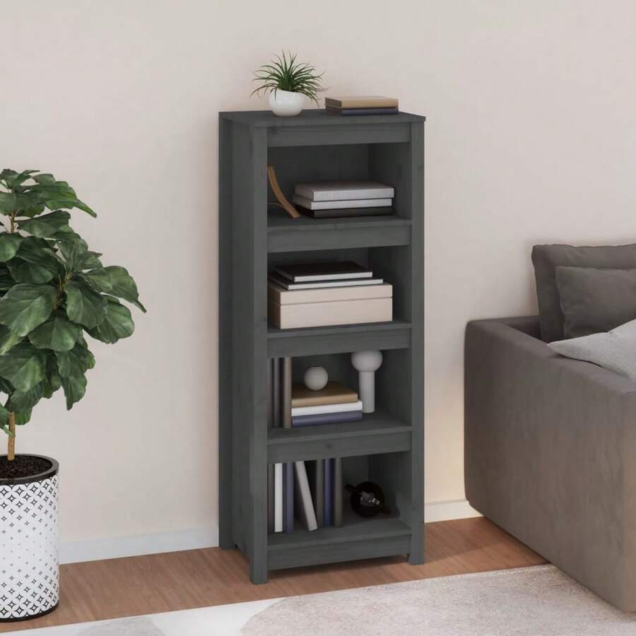 vidaXL Biblioteca cinza 50x35x125,5 cm Bois de pin massif - Cinza - Ver 1