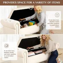 Ottoman Storage Bench,Sofa Bench,Foot Rest Stool,Velvet End Of Bed Bench,Storage Box With Lid, Entryway Bench,168 KG Load Capacity - Rice - View 6