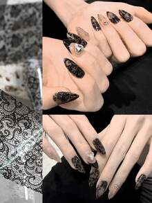 10卷 2.5*50cm Y2K 新款黑白蕾丝转印箔美甲性感全包花胶 DIY 美甲造型工具