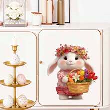 1pc Easter Cartoon Rabbit Basket & Butterfly Wall Sticker For Bedroom, Living Room, Cabinet Home Decor - Multicolor - View 6