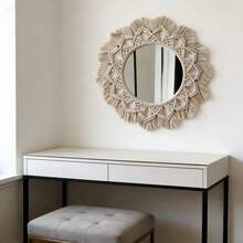 1件套手工编织壁挂，波西米亚风圆形墙饰，手工编织亚克力化妆镜，客厅/卧室背景墙挂毯 - 彩色 - 查看 8