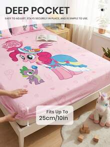 MY LITTLE PONY 2/3pcs  Printed Bedding Set, Including Fitted Sheet, Mattress Protector, Soft & Breathable, Suitable For All Seasons, Available In Multiple Sizes For Twin/Full/Queen/King Beds, Machine Washable, Cartoon Character Design, Warm Room Decor, Great Gift, Pink, OEKO-TEX Certified - Multicolor - View 7