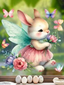 2pcs Easter Wall Stickers, Cute Cartoon Rabbit Stickers, Girls Room Decor,Living Room Glass Window Decorations - Multicolor - View 5